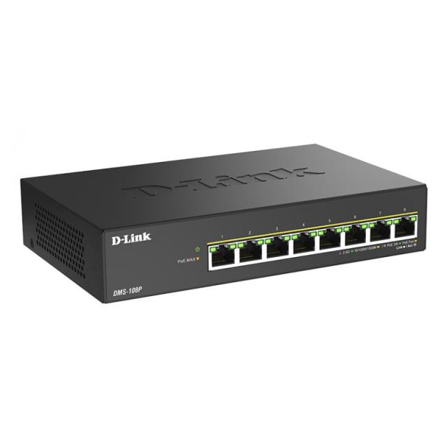 D-Link - DMS-108P/E switch No administrado 2.5G Ethernet (100/1000/2500) Energía sobre Ethernet (PoE) Negro