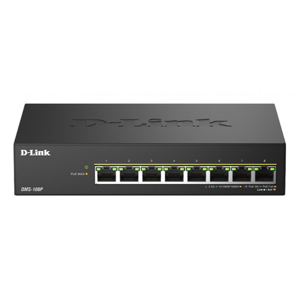 D-Link - DMS-108P/E switch No administrado 2.5G Ethernet (100/1000/2500) Energía sobre Ethernet (PoE) Negro