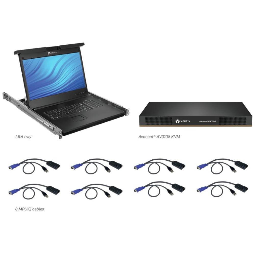 Vertiv - Avocent Consola LCD de acceso directo al rack de 19" con conmutador KVM AutoView 2108 digital o analógico de 8 puertos,