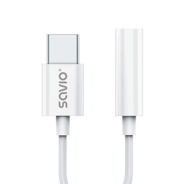 Savio - AK-51 cable de audio 0,11 m 3,5mm USB Tipo C Blanco