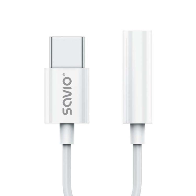 Savio - AK-51 cable de audio 0,11 m 3,5mm USB Tipo C Blanco