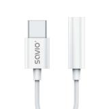 Savio - AK-51 cable de audio 0,11 m 3,5mm USB Tipo C Blanco