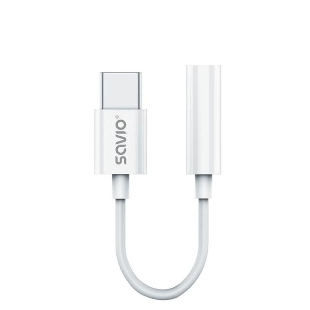 Savio - AK-51 cable de audio 0,11 m 3,5mm USB Tipo C Blanco