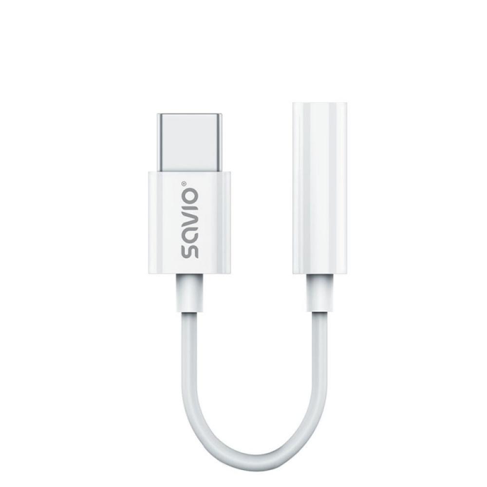 Savio - AK-51 cable de audio 0,11 m 3,5mm USB Tipo C Blanco