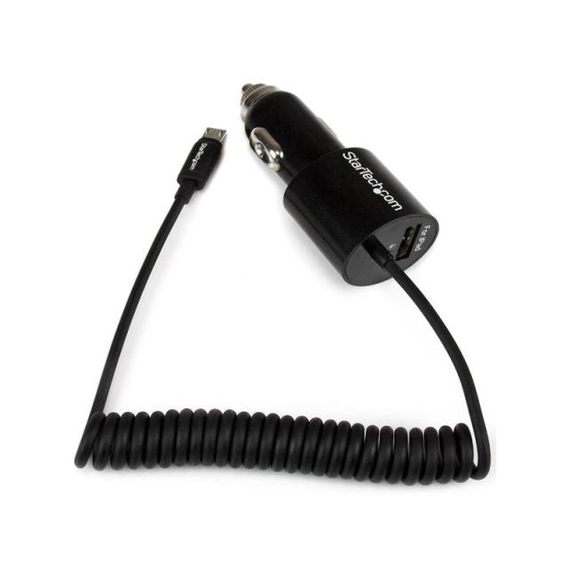 StarTech.com - Cargador USB de 2 Puertos para Coche con Cable Micro USB y puerto USB - Negro
