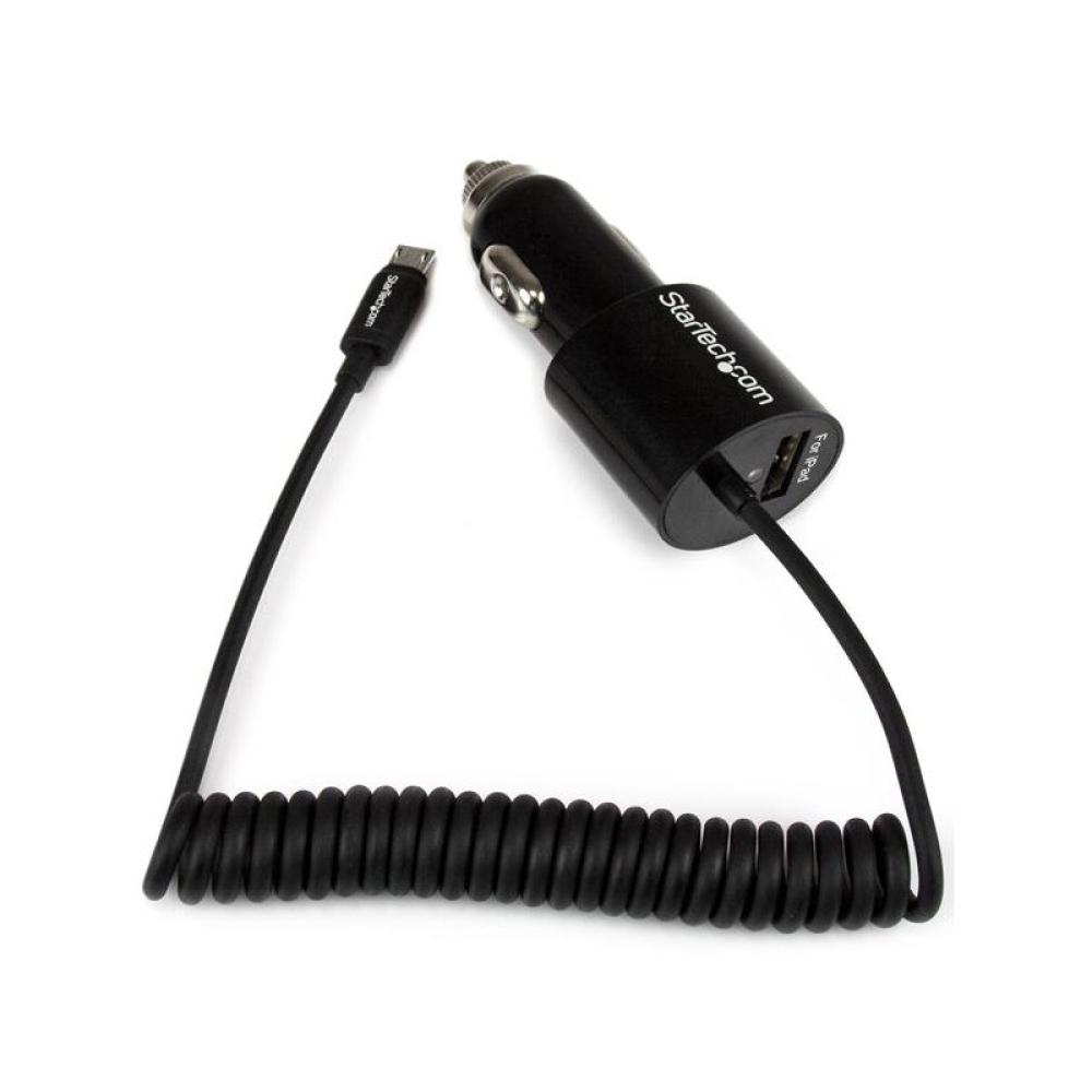 StarTech.com - Cargador USB de 2 Puertos para Coche con Cable Micro USB y puerto USB - Negro