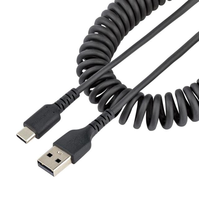StarTech.com - Cable de 1m de Carga USB A a USB C, Cable USB Tipo C Rizado de Carga Rápida y Servicio Pesado, Cable USB 2.0 A a