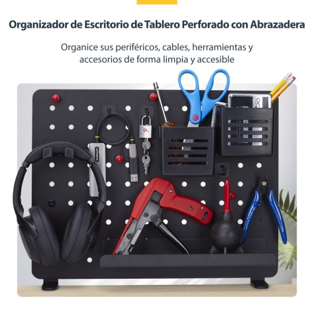 StarTech.com - Tablero Perforado de Sobremesa con Abrazadera - Panel Perforado Metalico - Organizador de Acero con Accesorios pa