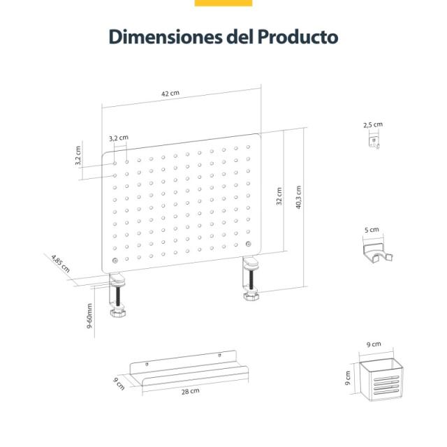 StarTech.com - Tablero Perforado de Sobremesa con Abrazadera - Panel Perforado Metalico - Organizador de Acero con Accesorios pa