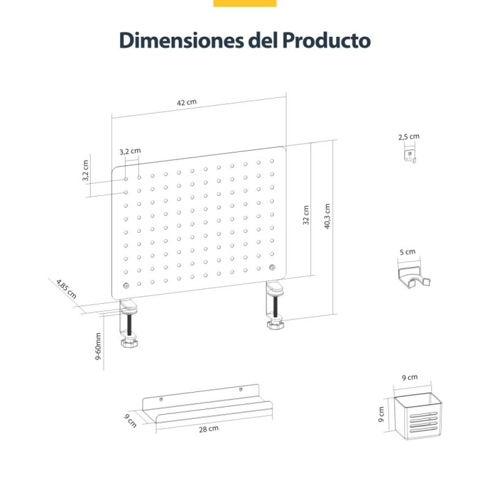 StarTech.com - Tablero Perforado de Sobremesa con Abrazadera - Panel Perforado Metalico - Organizador de Acero con Accesorios pa