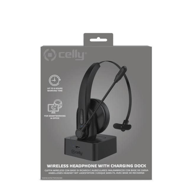 Celly - SWHEADSETMONO Auriculares Inalámbrico Diadema Oficina/Centro de llamadas Bluetooth Base de carga Negro