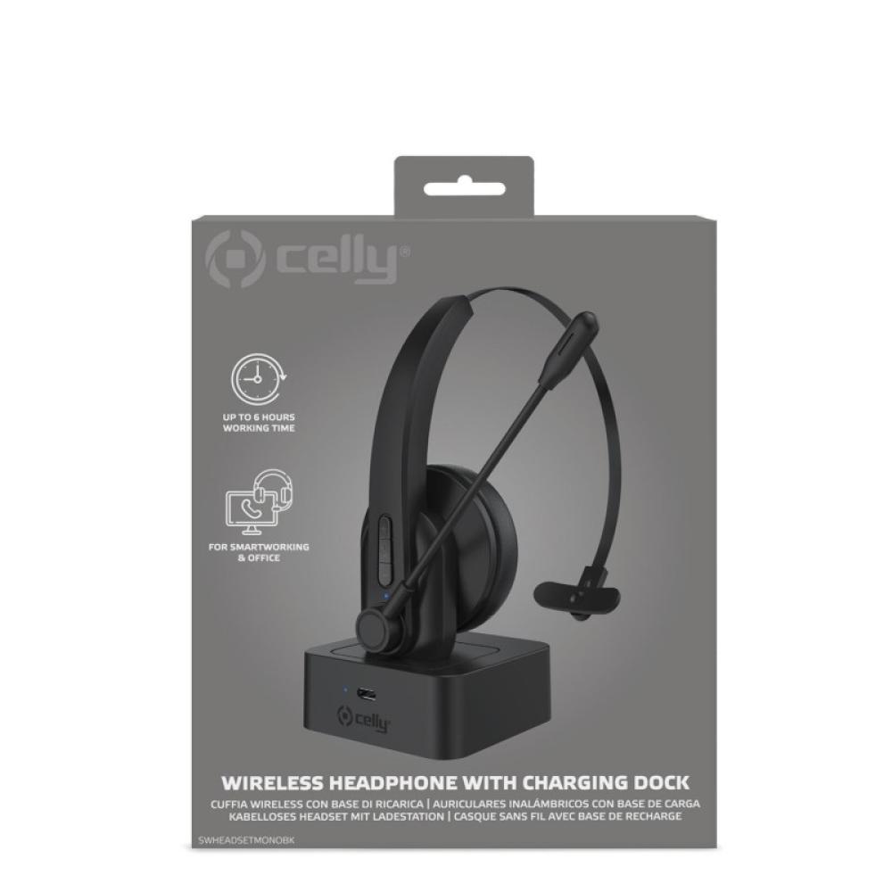 Celly - SWHEADSETMONO Auriculares Inalámbrico Diadema Oficina/Centro de llamadas Bluetooth Base de carga Negro