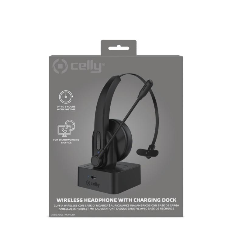 Celly - SWHEADSETMONO Auriculares Inalámbrico Diadema Oficina/Centro de llamadas Bluetooth Base de carga Negro