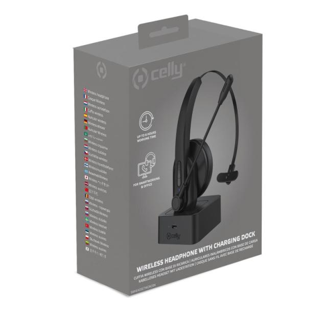 Celly - SWHEADSETMONO Auriculares Inalámbrico Diadema Oficina/Centro de llamadas Bluetooth Base de carga Negro