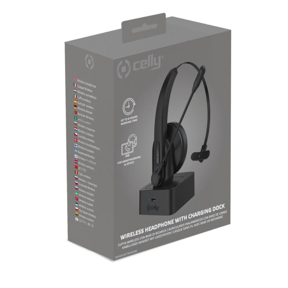 Celly - SWHEADSETMONO Auriculares Inalámbrico Diadema Oficina/Centro de llamadas Bluetooth Base de carga Negro