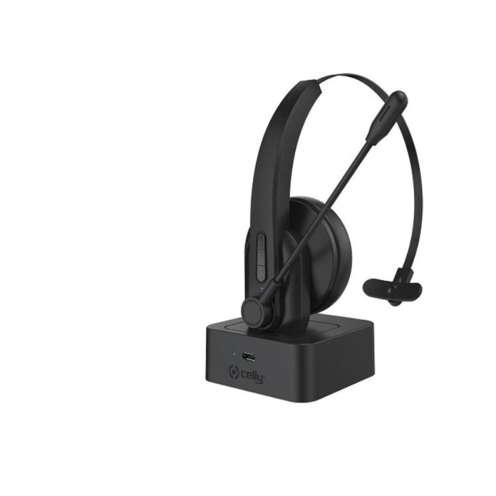 Celly - SWHEADSETMONO Auriculares Inalámbrico Diadema Oficina/Centro de llamadas Bluetooth Base de carga Negro