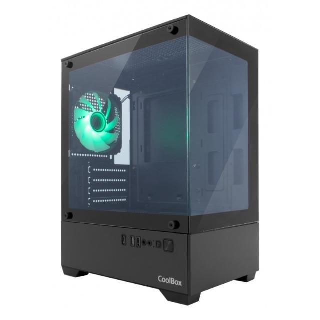 CoolBox - Gaming Caja MATX GM200 Vision Lite Negra USB-C 3.2 Gen1 Sin Fte + 1 Vent. ARGB