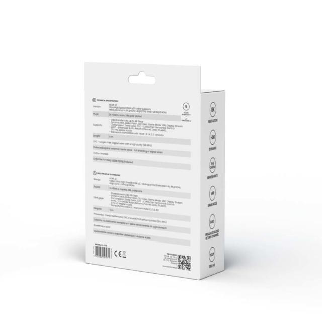 Savio - HDMI (M) v2.1 cable angled 8K HDR Dynamic OFC copper 5m CL-175 cable HDMI 3 m HDMI tipo A (Estándar) Negro