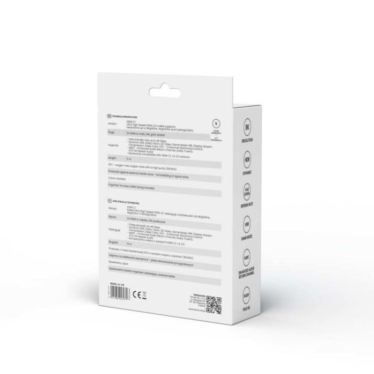 Savio - HDMI (M) v2.1 cable angled 8K HDR Dynamic OFC copper 5m CL-175 cable HDMI 3 m HDMI tipo A (Estándar) Negro