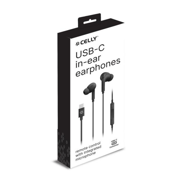 Celly - UP1200TYPECBK auricular y casco Auriculares Alámbrico Dentro de oído Llamadas/Música USB Tipo C Negro