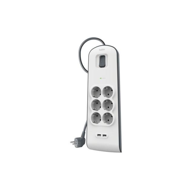Belkin - BSV604VF2M-V2 limitador de tensión Gris, Blanco 6 salidas AC