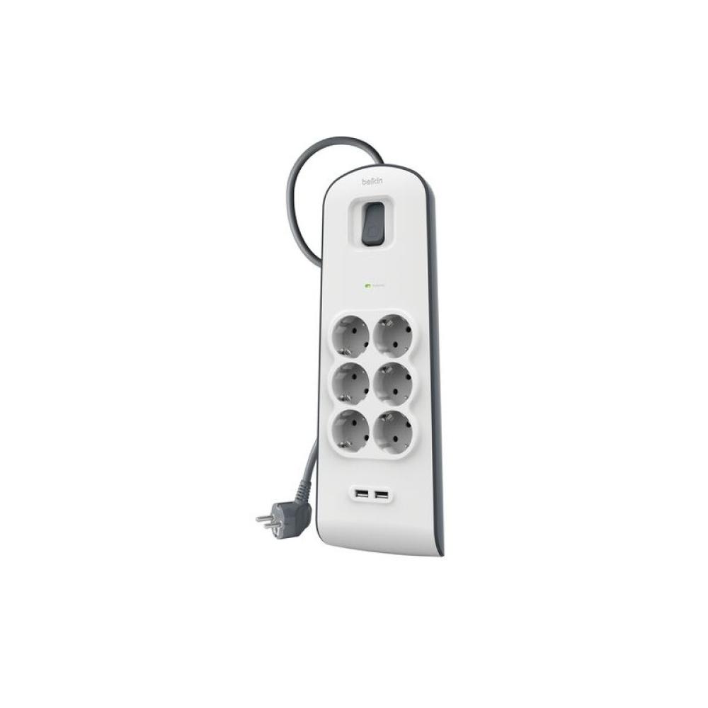Belkin - BSV604VF2M-V2 limitador de tensión Gris, Blanco 6 salidas AC