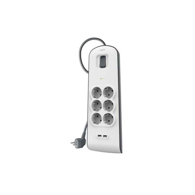 Belkin - BSV604VF2M-V2 limitador de tensión Gris, Blanco 6 salidas AC