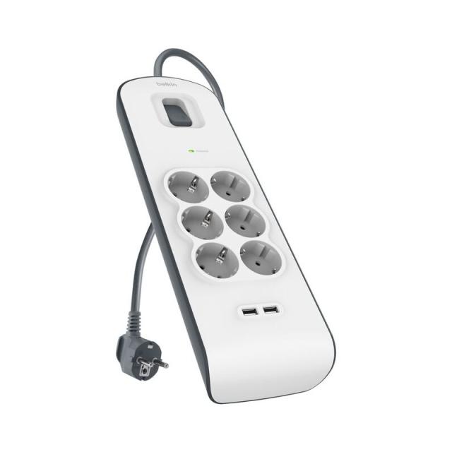 Belkin - BSV604VF2M-V2 limitador de tensión Gris, Blanco 6 salidas AC