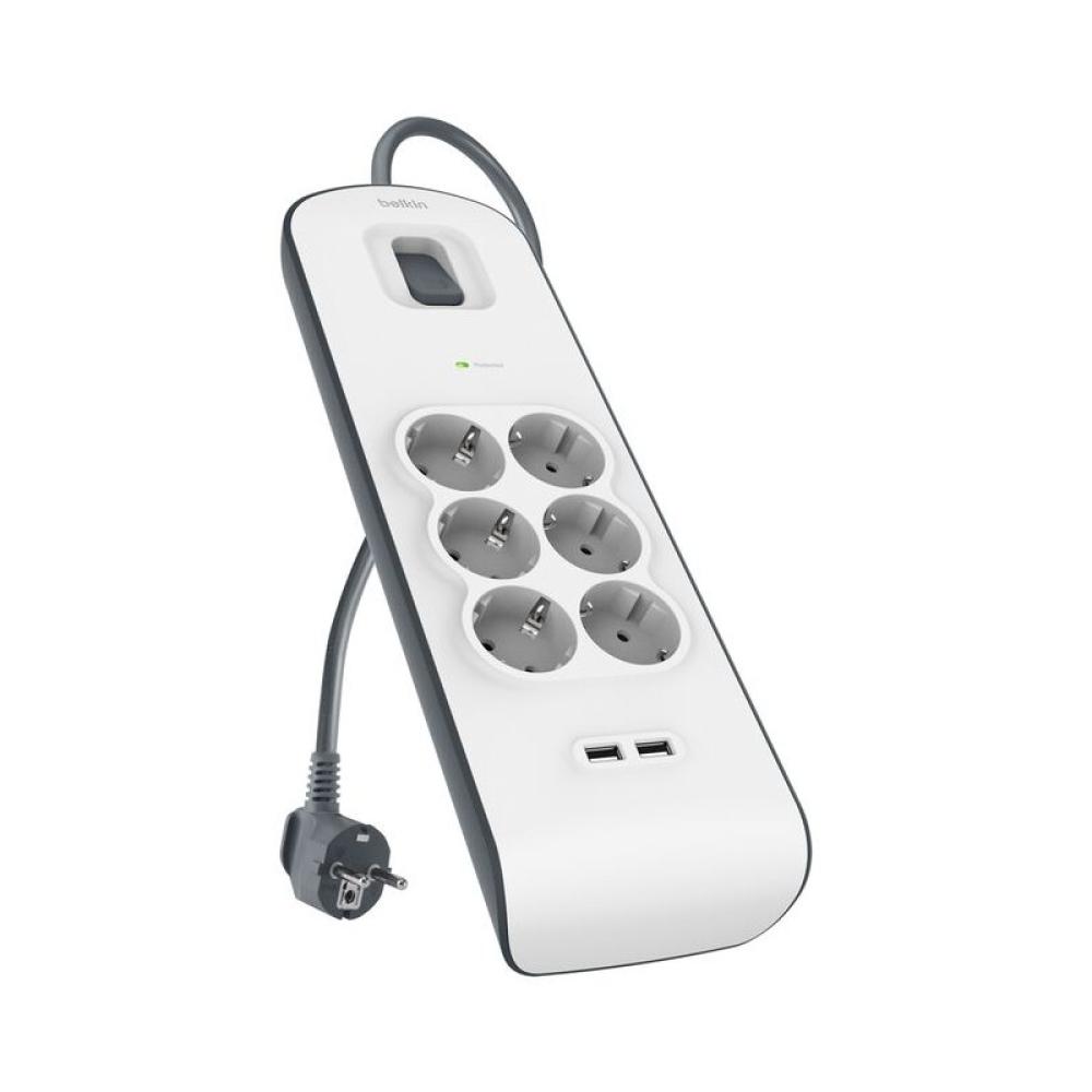 Belkin - BSV604VF2M-V2 limitador de tensión Gris, Blanco 6 salidas AC