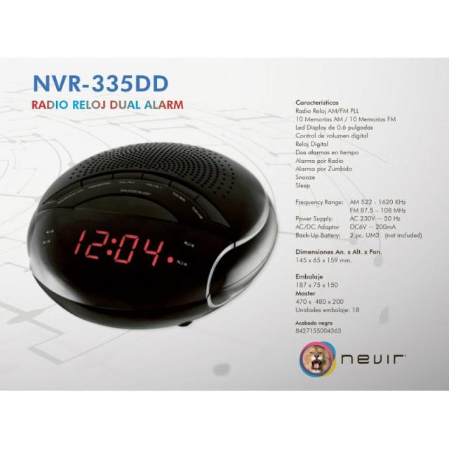 Nevir - NVR-335DD radio Reloj Digital Negro