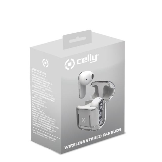 Celly - SHEER Auriculares True Wireless Stereo (TWS) Dentro de oído Llamadas/Música Transparente, Blanco