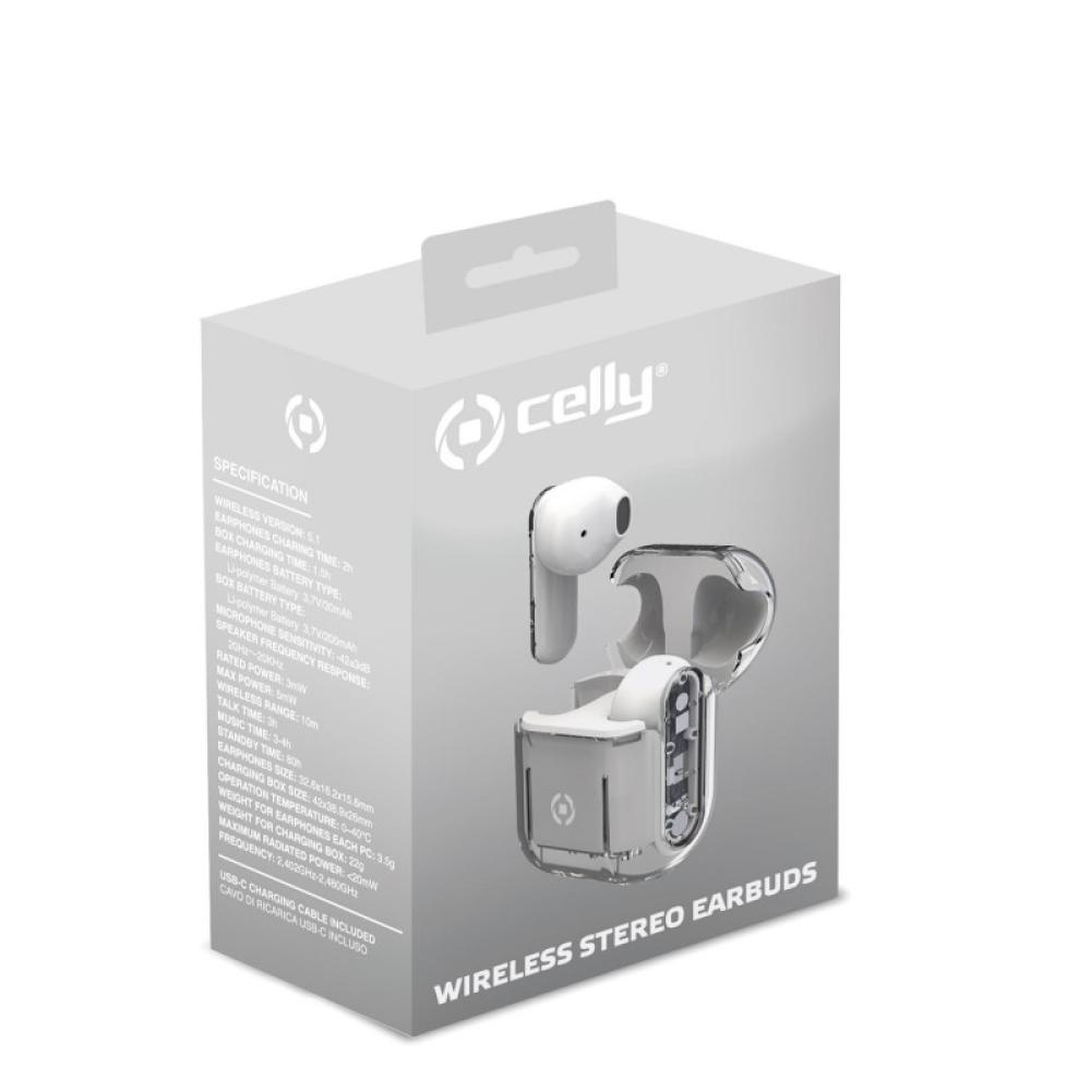 Celly - SHEER Auriculares True Wireless Stereo (TWS) Dentro de oído Llamadas/Música Transparente, Blanco