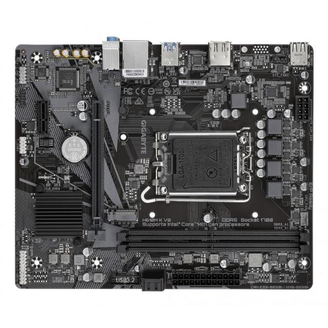 GIGABYTE - H610M K V2 Placa base - Procesadores Intel Core 14ª generación, hasta 5600 MHz DDR5, 1xPCIe 3.0 M.2, LAN 1GbE, USB 3.