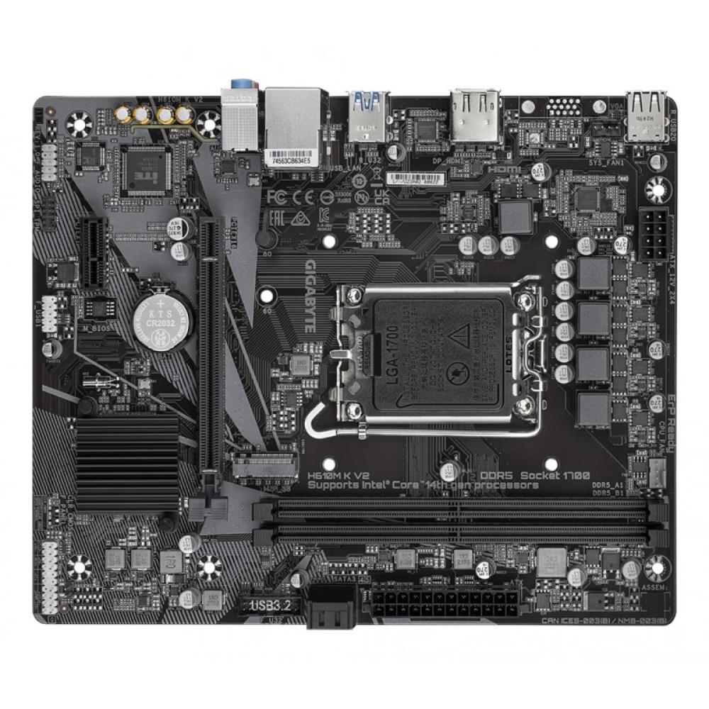 GIGABYTE - H610M K V2 Placa base - Procesadores Intel Core 14ª generación, hasta 5600 MHz DDR5, 1xPCIe 3.0 M.2, LAN 1GbE, USB 3.