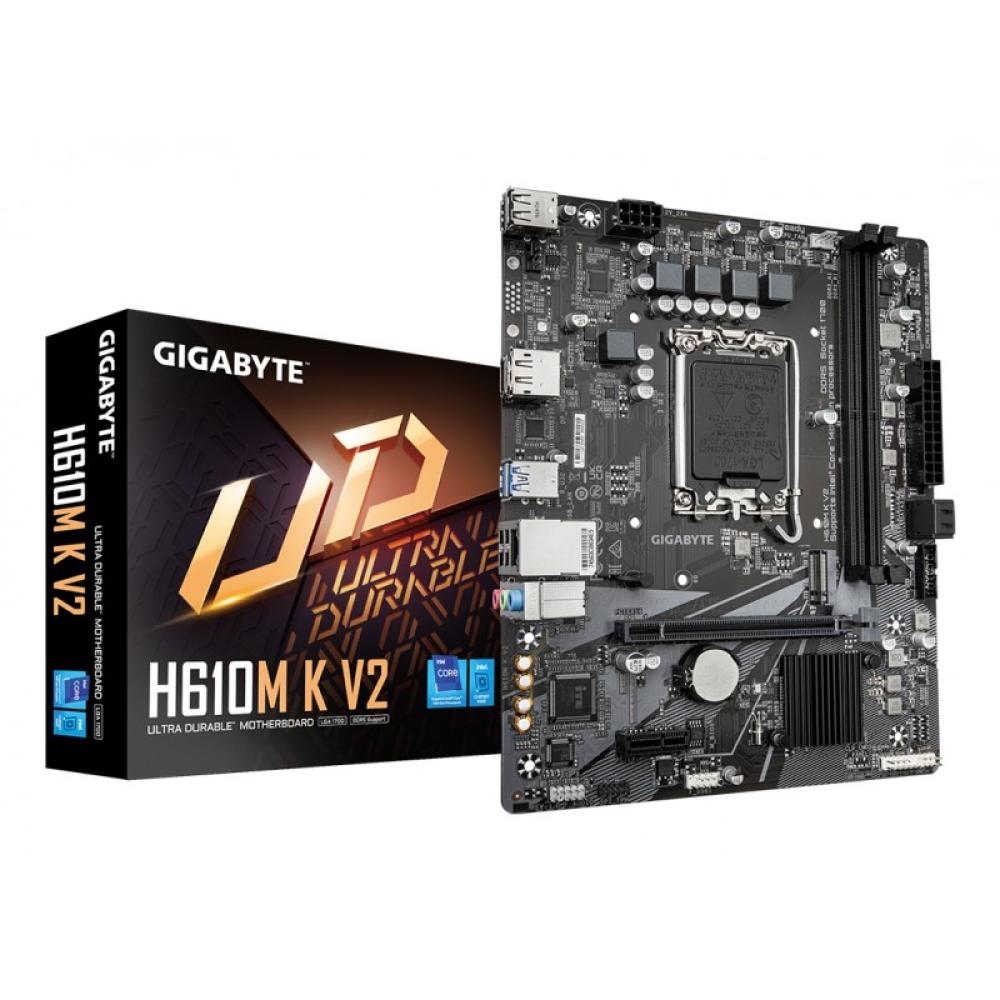 GIGABYTE - H610M K V2 Placa base - Procesadores Intel Core 14ª generación, hasta 5600 MHz DDR5, 1xPCIe 3.0 M.2, LAN 1GbE, USB 3.