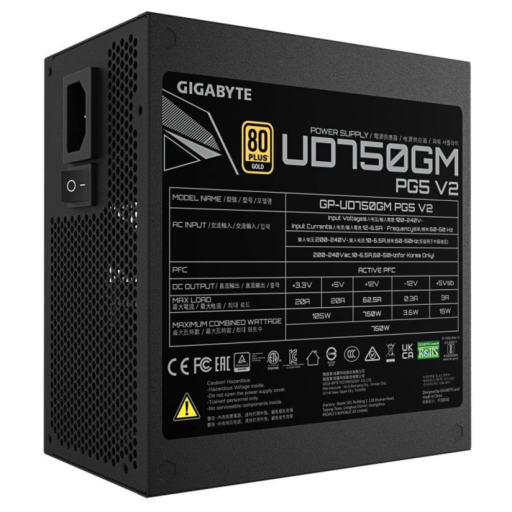 GIGABYTE - UD750GM PG5 V2 Fuente de Alimentación – PCIe Gen 5.1, 80 PLUS Gold, Diseño completamente modular, Ventilador de 120 m