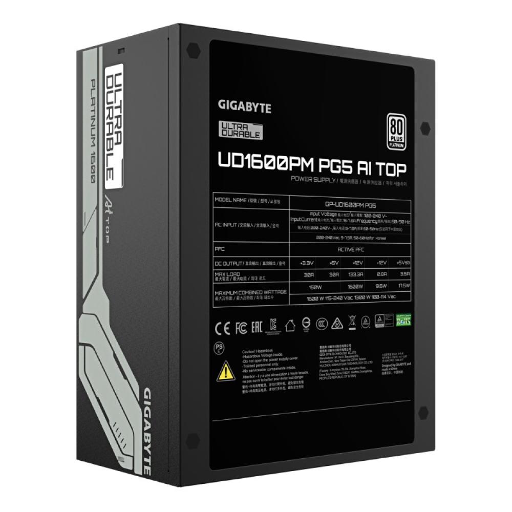 GIGABYTE - UD1600PM PG5 AI TOP Fuente de Alimentación - PCIe 5.0, 80 PLUS Platinum, Diseño totalmente modular, Ventilador de 120