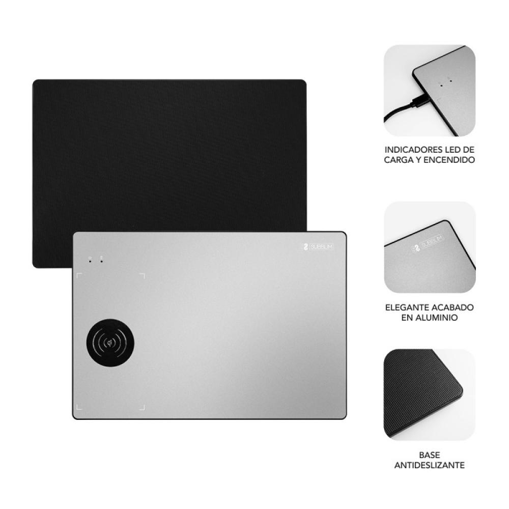 SUBBLIM - Alfombrilla con cargador Inalámbrico Mousepad Wireless Charger Aluminum Silver 10W