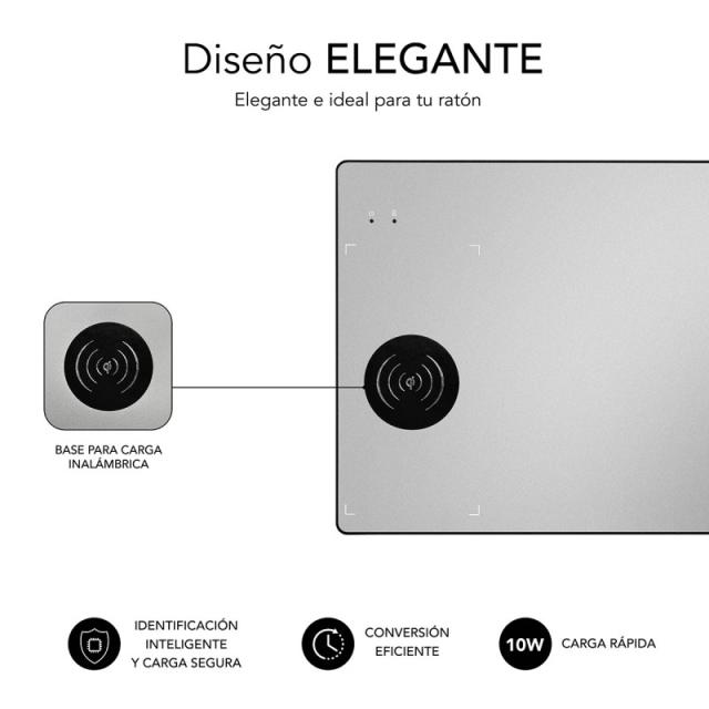 SUBBLIM - Alfombrilla con cargador Inalámbrico Mousepad Wireless Charger Aluminum Silver 10W