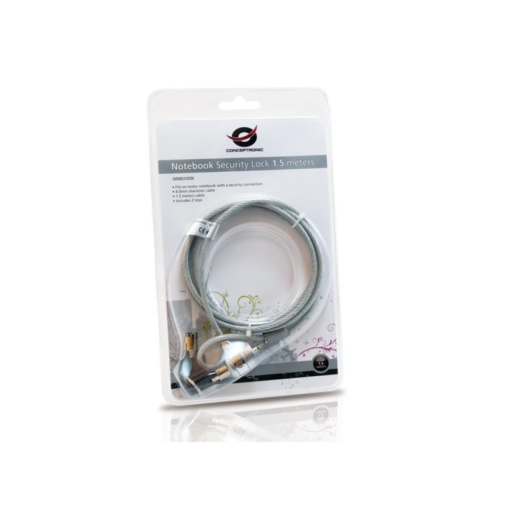 Conceptronic - CNBSLOCK15 cable antirrobo Plata 1,5 m - 1105031