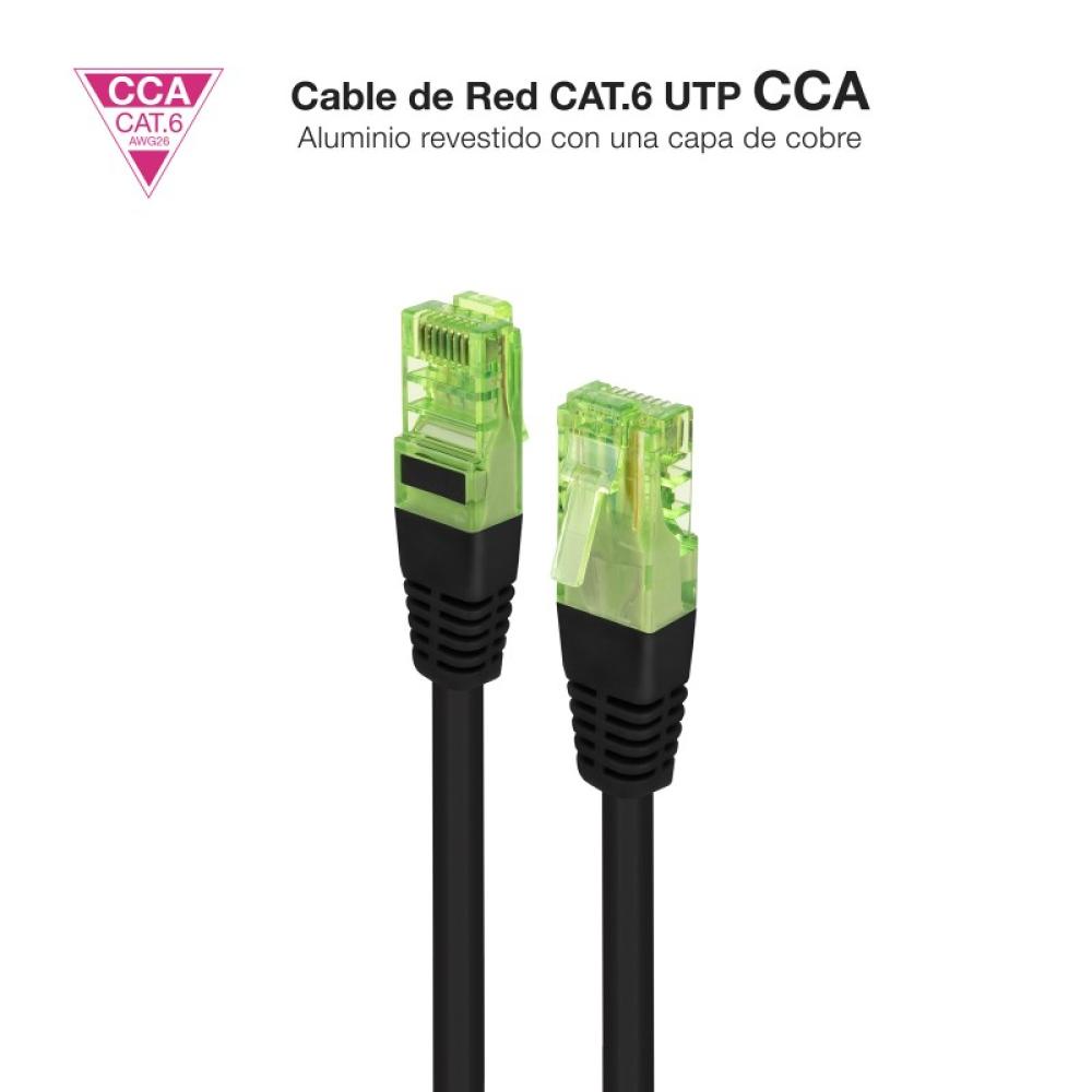 Nanocable - Cable de Red Latiguillo RJ45 CAT.6 UTP AWG26 CCA, Negro, 20 m