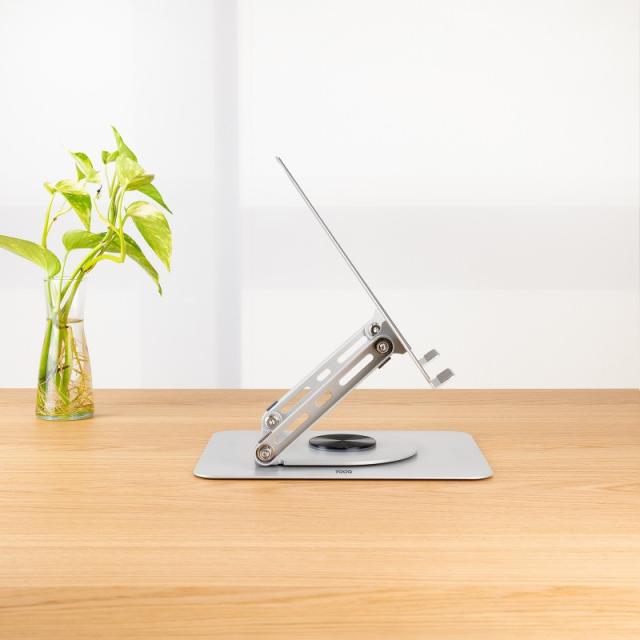 TooQ - Soporte Elevador con rotación 360° y ajustable, para dispositivos de 11”-17”, Color Plata