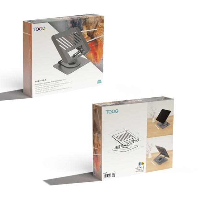 TooQ - Soporte Elevador con rotación 360° y ajustable, para dispositivos de 11”-17”, Color Gris Oscuro