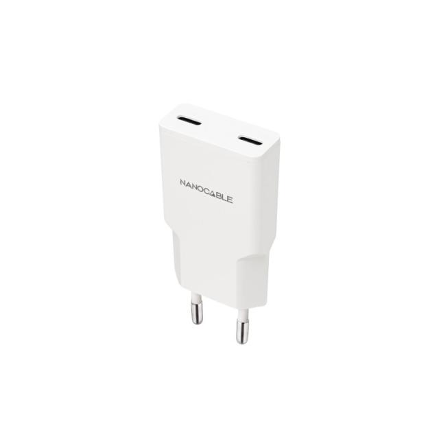 Nanocable - Cargador 2xUSB-C/PD 30W, Blanco