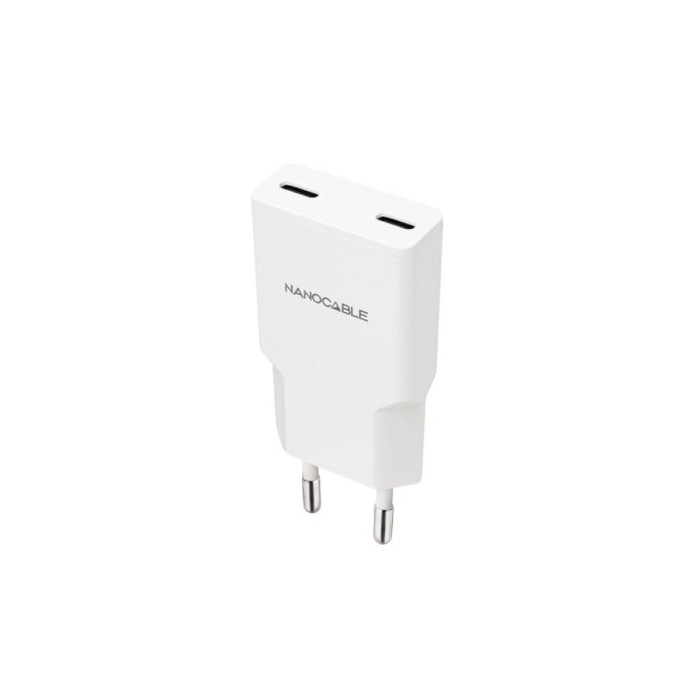 Nanocable - Cargador 2xUSB-C/PD 30W, Blanco