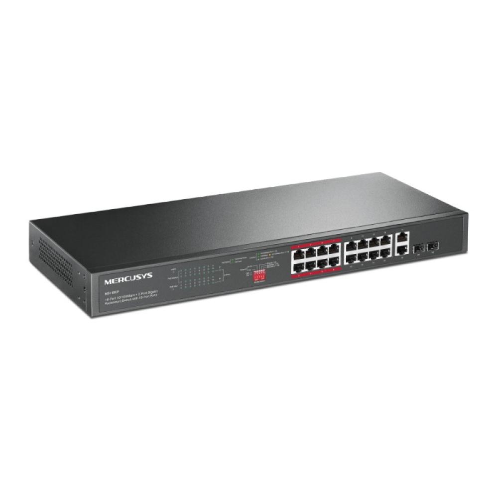 Mercusys - 16-PORT 10/100MBPS+ 2-PORT GB RCK 16-PORT POE+ No administrado Fast Ethernet (10/100) Energía sobre Ethernet (PoE) Ne