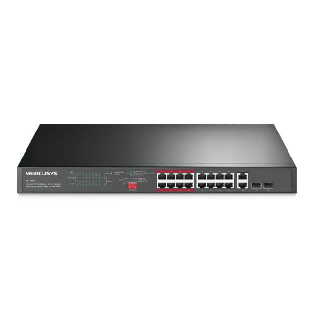 Mercusys - 16-PORT 10/100MBPS+ 2-PORT GB RCK 16-PORT POE+ No administrado Fast Ethernet (10/100) Energía sobre Ethernet (PoE) Ne