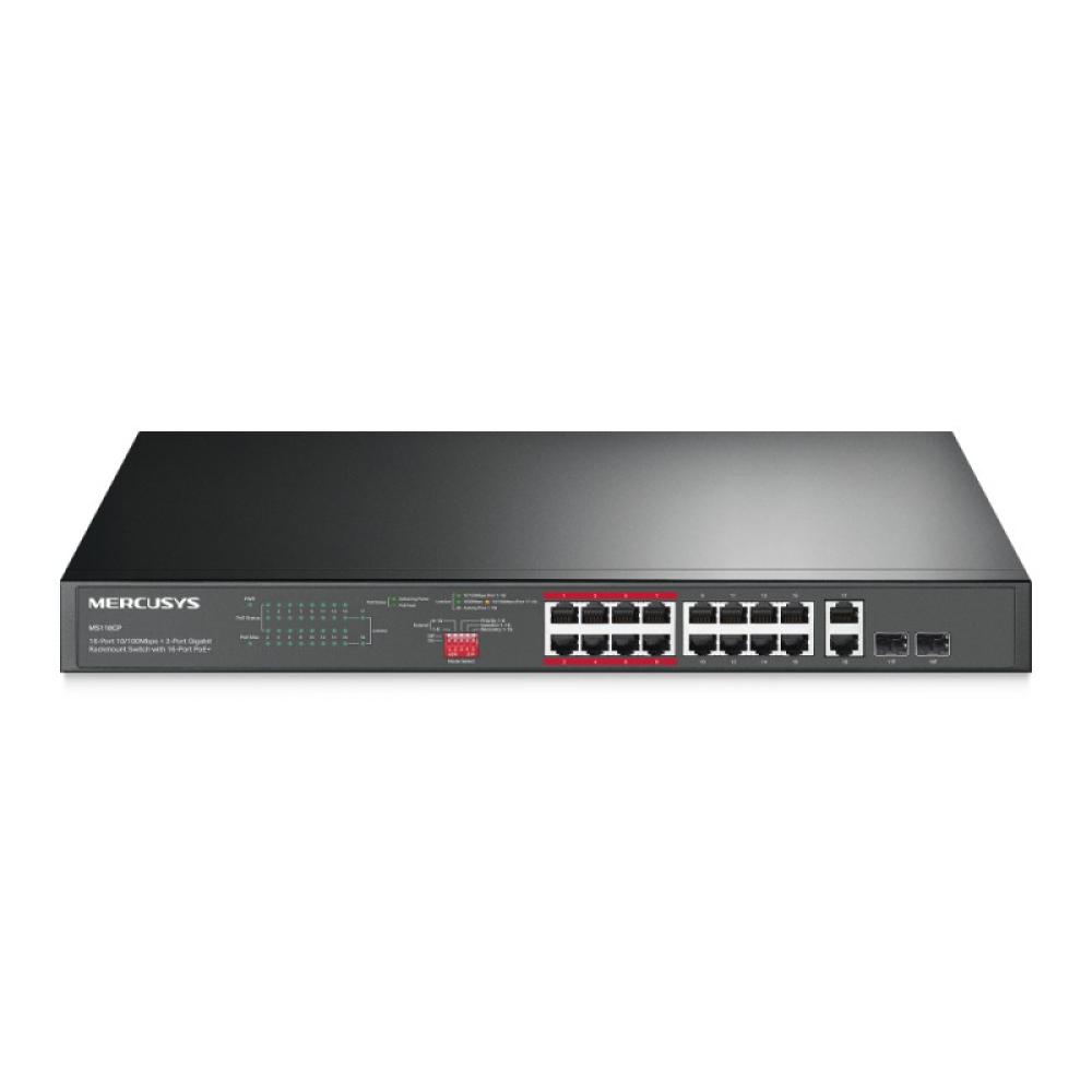 Mercusys - 16-PORT 10/100MBPS+ 2-PORT GB RCK 16-PORT POE+ No administrado Fast Ethernet (10/100) Energía sobre Ethernet (PoE) Ne