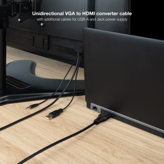 Nanocable - Conversor unidireccional VGA/M + AUDIO/M + USB-A/M (para alimentación) a HDMI/M, Negro, 1.8m