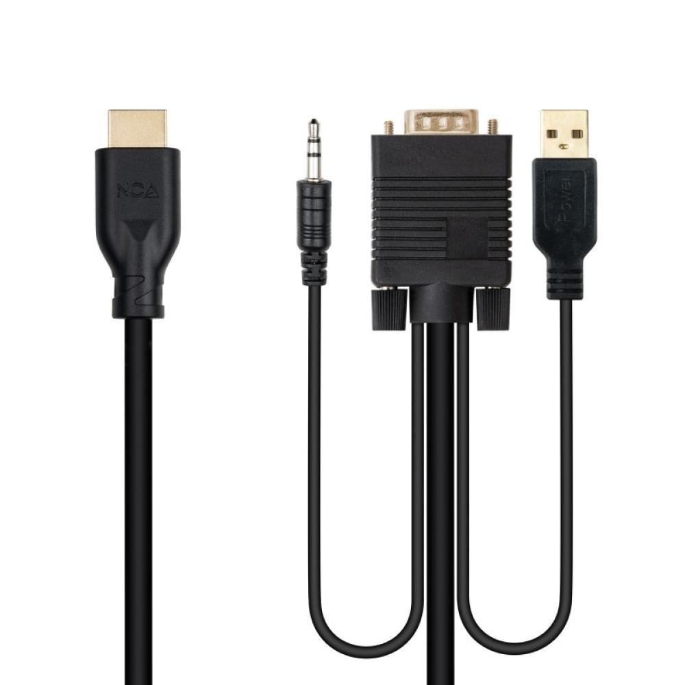 Nanocable - Conversor unidireccional VGA/M + AUDIO/M + USB-A/M (para alimentación) a HDMI/M, Negro, 1.8m